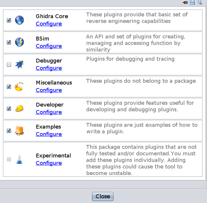 configure dialog