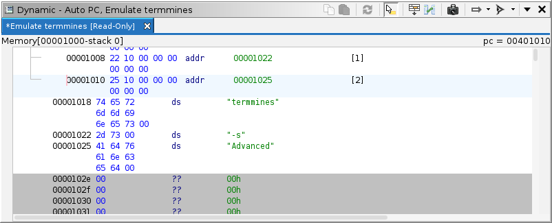 Listing after setting command-line arguments