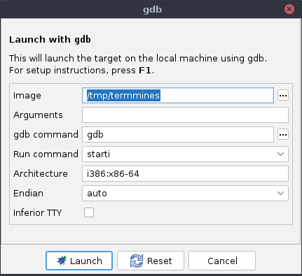 Launch GDB Dialog