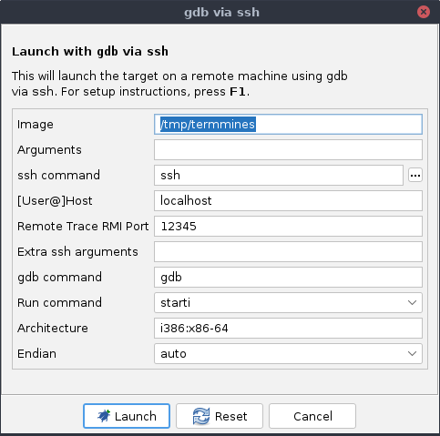 Connect dialog for gdb via SSH